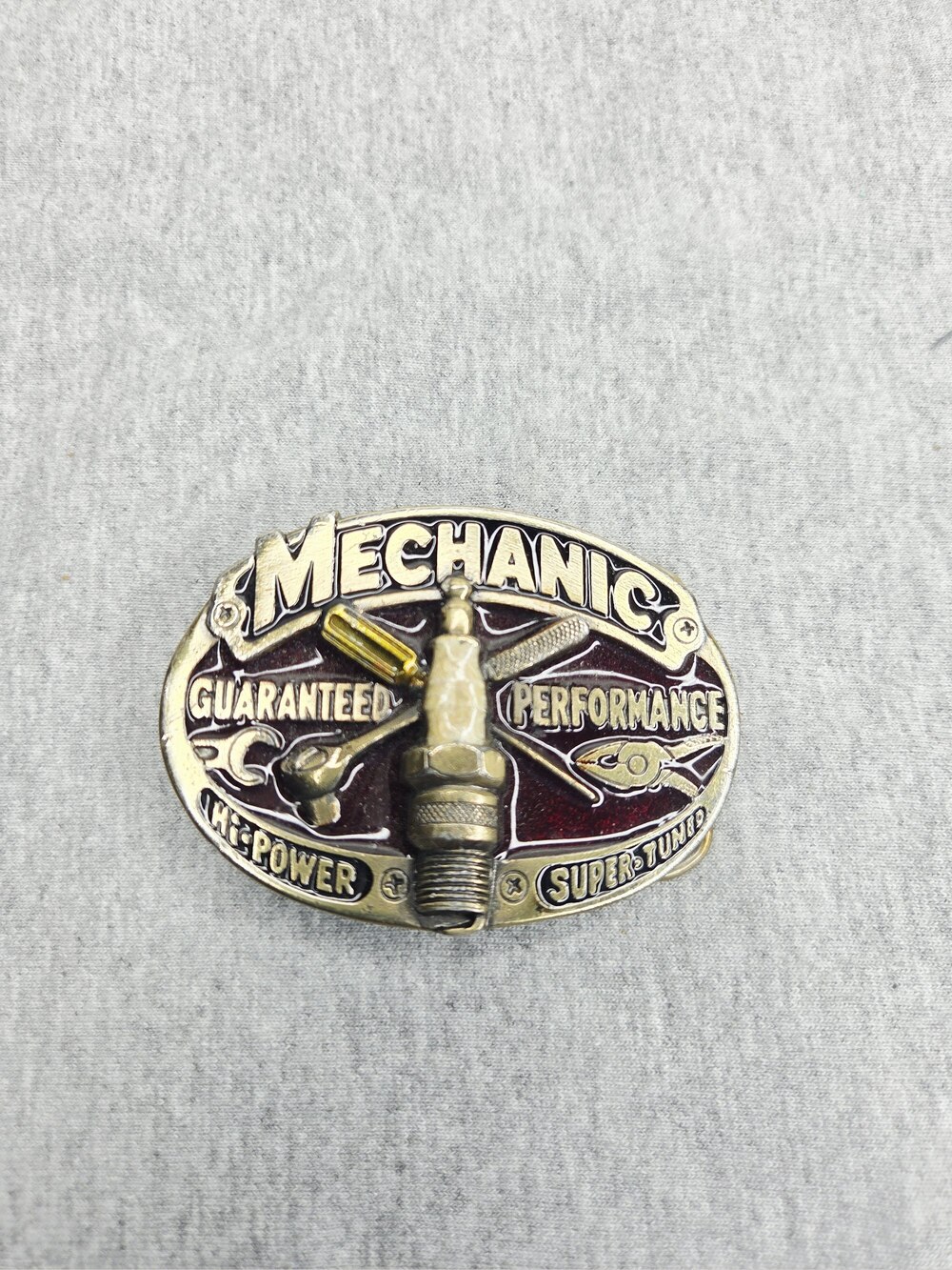 Mechanic Red Enamel Spark Plug Belt Buckle